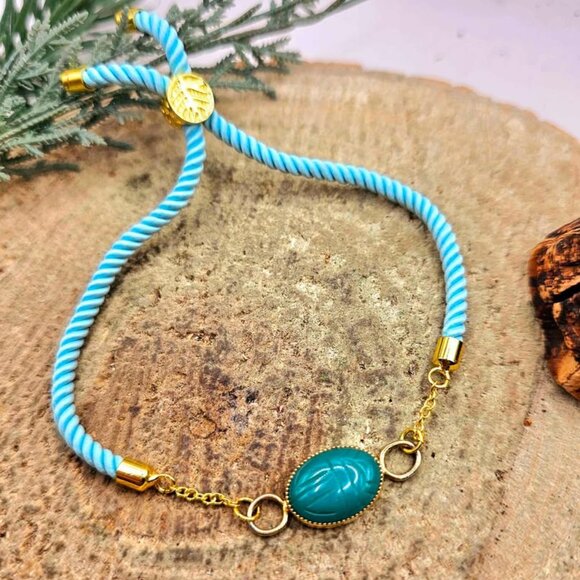 Nature Green Chalcedony Scarab Hand Braided Bracelet - Picture 5 of 10